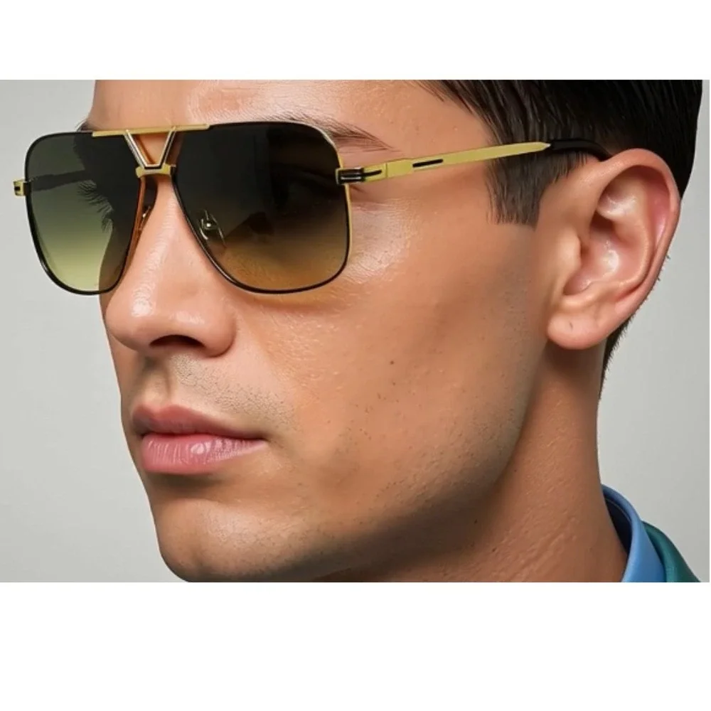 Sunglasses Gold‎ Frame Square Lens Fashion Men Retro Classic Shades Street Wear